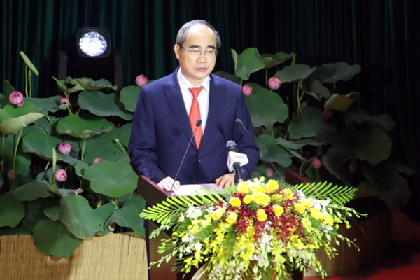 Ông Nguyễn Thiện Nhân, Trưởng đoàn Đại biểu Quốc hội TP.HCM phát biểu tại buổi lễ (Ảnh: Lê Toàn)