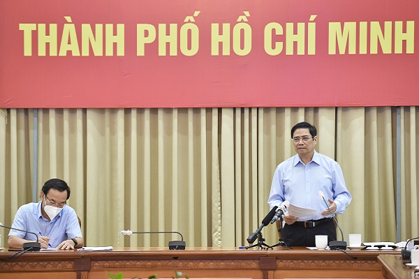 Thủ tướng Phạm Minh Chính phát biểu tại buổi làm việc với lãnh đạo TP.HCM chiều 26/8. (Ảnh: VGP)