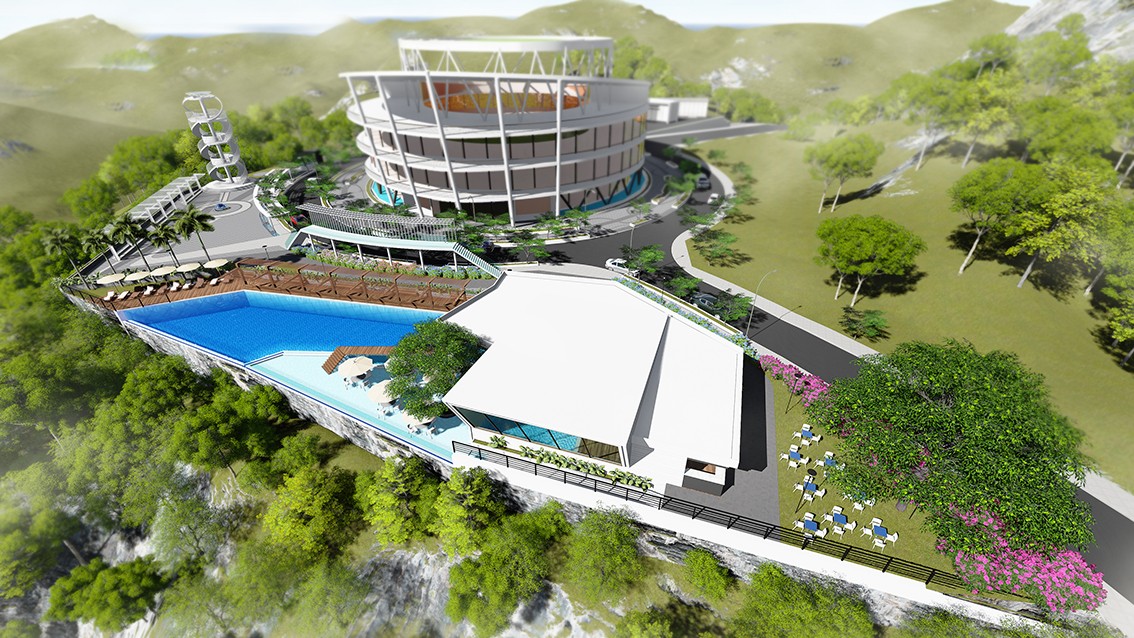 Phối cảnh hồ bơi vô cực tại Dự án KDC Hoàng Phú được người dân phản ánh là 'thủ phạm' khiến nguồn nước khổ lồ trên núi đổ sập xuống đầu dân