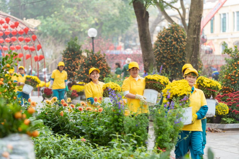 0CBNV Sun Group chăm sóc và trang trí tiểu cảnh hoa xuân tại Không gian hoa LTT (1).jpg