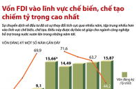 [Infographic] Vốn FDI vào lĩnh vực chế biến, chế tạo chiếm tỷ trọng cao nhất