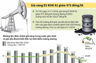 [Infographic] Giá xăng E5 RON 92 giảm 973 đồng/lít