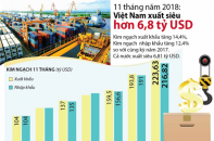 [Infographic] 11 tháng năm 2018: Việt Nam xuất siêu hơn 6,8 tỷ USD