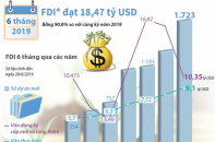 [Infographic] 6 tháng đầu năm, vốn FDI vào Việt Nam đạt hơn 18 tỷ USD