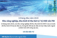 [Infographic] 6 tháng, các khu công nghiệp và khu kinh tế thu hút 8,7 tỷ USD vốn FDI
