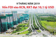 [Infographic] 9 tháng, vốn FDI vào khu công nghiệp, khu kinh tế đạt 10,1 tỷ USD