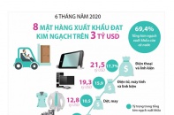 [Infographic] 6 tháng năm 2020, có 8 mặt hàng xuất khẩu trên 3 tỷ USD