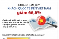 [Infographic] 8 tháng, khách quốc tế đến Việt Nam giảm 66,6%