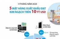 [Infographic] 5 mặt hàng xuất khẩu trên 10 tỷ USD sau 9 tháng năm 2020
