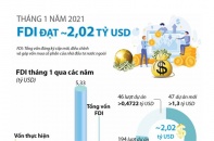 [Infographic] Tháng 1/2021, FDI đạt gần 2,02 tỷ USD