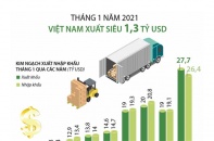 [Infographic] Tháng 1/2021, Việt Nam xuất siêu 1,3 tỷ USD