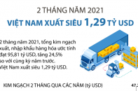[Infographic] 2 tháng năm 2021, Việt Nam xuất siêu 1,29 tỷ USD