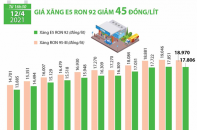 [Infographic] Giá xăng E5 RON 92 vừa giảm 45 đồng/lít