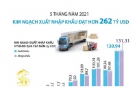 [Infographic] 5 tháng năm 2021, kim ngạch xuất nhập khẩu đạt hơn 262 tỷ USD