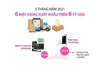 [Infographic] 5 tháng năm 2021, có 6 mặt hàng xuất khẩu trên 6 tỷ USD