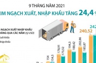 [Infographic] 9 tháng năm 2021, kim ngạch xuất, nhập khẩu tăng 24,4%
