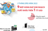 [Infographic] 2 tháng đầu năm 2022: 9 mặt hàng đạt kim ngạch xuất khẩu trên 1 tỷ USD