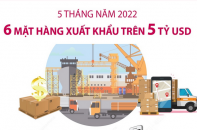 [Infographic] 5 tháng năm 2022, có 6 mặt hàng xuất khẩu trên 5 tỷ USD