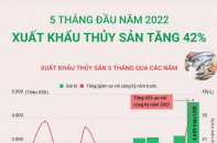 [Infographic] 5 tháng đầu năm 2022, xuất khẩu thủy sản tăng 42%