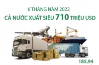 [Infographic] 6 tháng năm 2022, cả nước xuất siêu 710 triệu USD