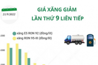 Giá xăng giảm lần thứ 9 liên tiếp, E5 RON 92 về mức 21.781 đồng/lít