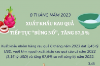 Xuất khẩu rau quả 8 tháng năm 2023 tiếp tục "bùng nổ", tăng 57,5%