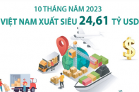 Việt Nam xuất siêu 24,61 tỷ USD sau 10 tháng năm 2023