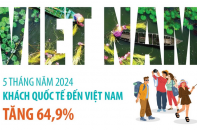 Khách quốc tế đến Việt Nam tăng 64,9% sau 5 tháng năm 2024