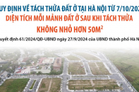 Hà Nội áp dụng quy định mới về diện tích đất ở tối thiểu để được tách thửa