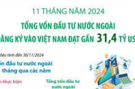 Tổng vốn đầu tư nước ngoài đăng ký vào Việt Nam đạt gần 31,4 tỷ USD sau 11 tháng năm 2024