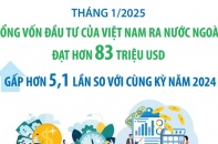 Đầu tư của Việt Nam ra nước ngoài tháng 1/2025 gấp hơn 5,1 lần so với cùng kỳ năm 2024