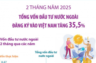 Tổng vốn đầu tư nước ngoài đăng ký vào Việt Nam tăng 35,5% sau 2 tháng năm 2025
