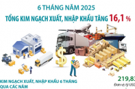 Tổng kim ngạch xuất, nhập khẩu hàng hóa tăng 16,1% sau 6 tháng năm 2025