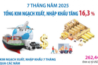 Tổng kim ngạch xuất, nhập khẩu hàng hóa tăng 16,3% sau 7 tháng năm 2025