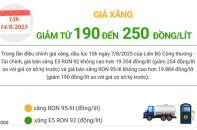 Giá xăng giảm từ 190 đến 250 đồng/lít