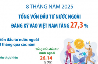 Tổng vốn đầu tư nước ngoài đăng ký vào Việt Nam tăng 27,3% sau 8 tháng năm 2025