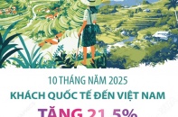 Khách quốc tế đến Việt Nam tăng 21,5% sau 10 tháng năm 2025