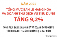 Tổng mức bán lẻ hàng hóa và doanh thu dịch vụ tiêu dùng tăng 9,2% trong năm 2025