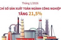Chỉ số sản xuất toàn ngành công nghiệp tăng 21,5%