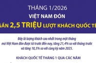 Việt Nam đón gần 2,5 triệu lượt khách quốc tế trong tháng 1/2026