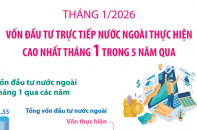 Vốn đầu tư trực tiếp nước ngoài thực hiện cao nhất tháng 1 trong 5 năm qua