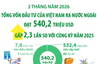 Đầu tư của Việt Nam ra nước ngoài gấp 2,3 lần so với cùng kỳ sau 2 tháng năm 2026