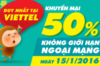 Viettel khuyến mại 50%, không hạn chế số lượng thẻ nạp