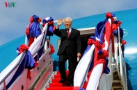 Lễ đón trọng thể Tổng Bí thư Nguyễn Phú Trọng tại Vientiane (Lào)