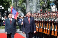 Lễ đón trọng thể Tổng Bí thư Tô Lâm và Phu nhân tại thủ đô Viêng Chăn, Lào