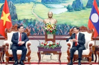 Chủ tịch Quốc hội Vương Đình Huệ chào xã giao Tổng Bí thư, Chủ tịch nước Lào 