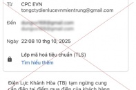 EVNCPC cảnh báo lừa đảo email giả danh yêu cầu cập nhật hình thức thanh toán tiền điện