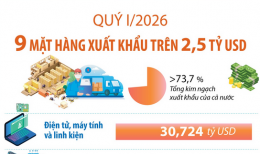 Điểm tên 9 mặt hàng xuất khẩu trên 2,5 tỷ USD trong quý I/2026