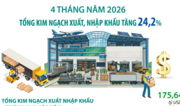 Kim ngạch xuất, nhập khẩu hàng hóa tăng 24,2% sau 4 tháng năm 2026