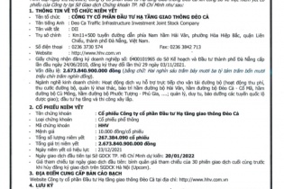 Thông báo về việc niêm yết cổ phiếu HHV trên Sở Giao dịch Chứng khoán TP.HCM